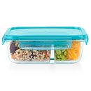 MealBox™ 3.4-cup Divided Glass Food Storage Container with Turquoise Lid