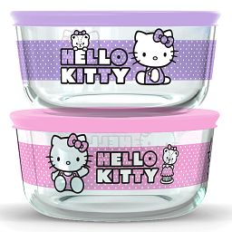 4-cup Round Glass Storage: Hello Kitty®, 2-pack (Pink & Purple)