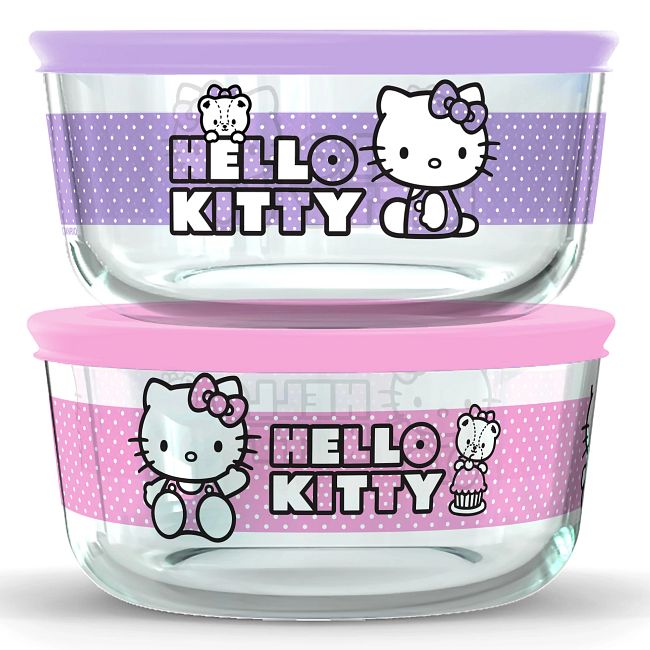 4-cup Round Glass Storage: Hello Kitty®, 2-pack