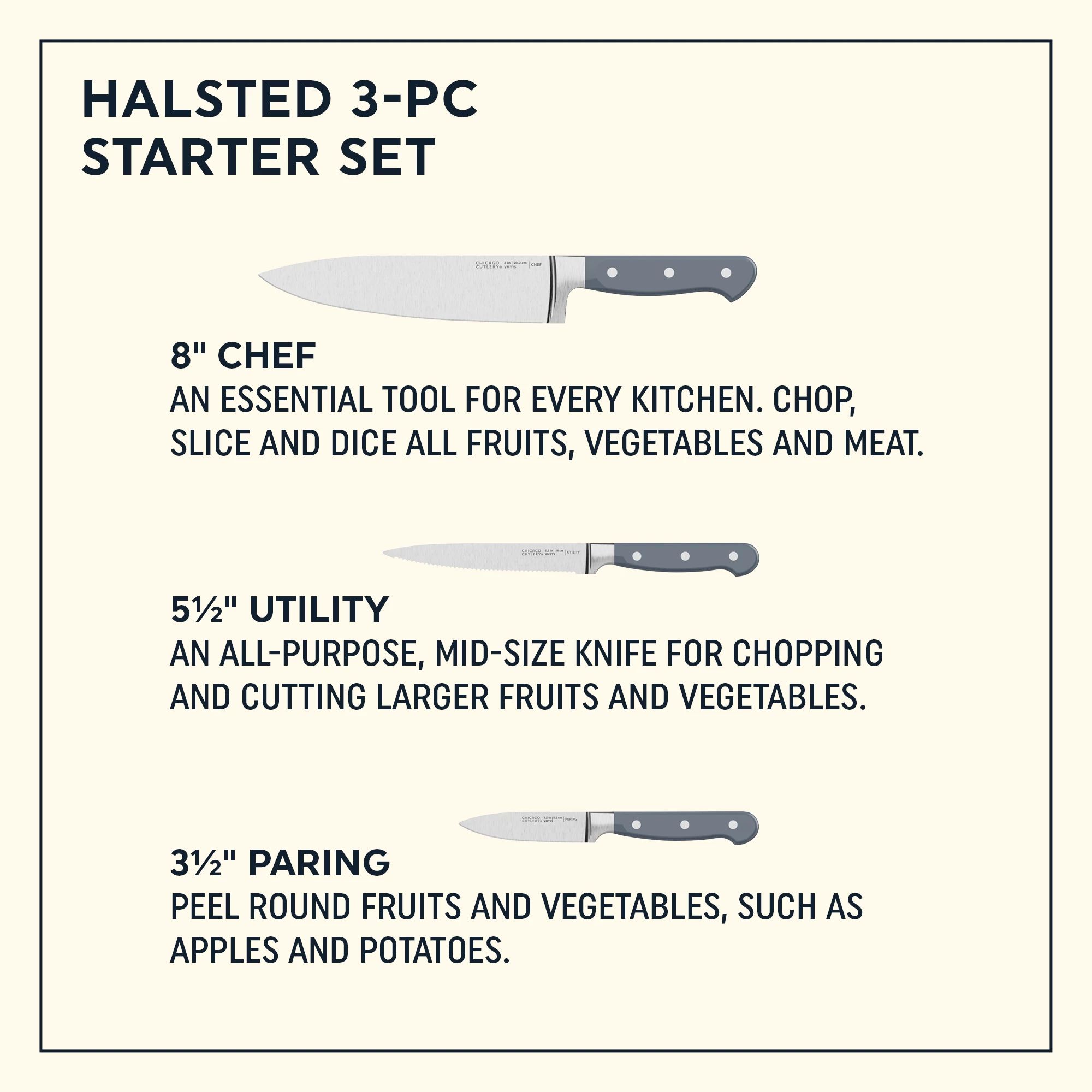 Chicago Cutlery 4-Piece Walnut Tradition Wooden Handle Steak Knife Set (3-pack)