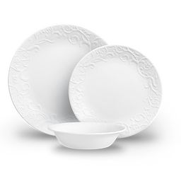 Bella Faenza 18-piece Dinnerware Set shows dinner plate, salad plate, 18-oz cereal bowl