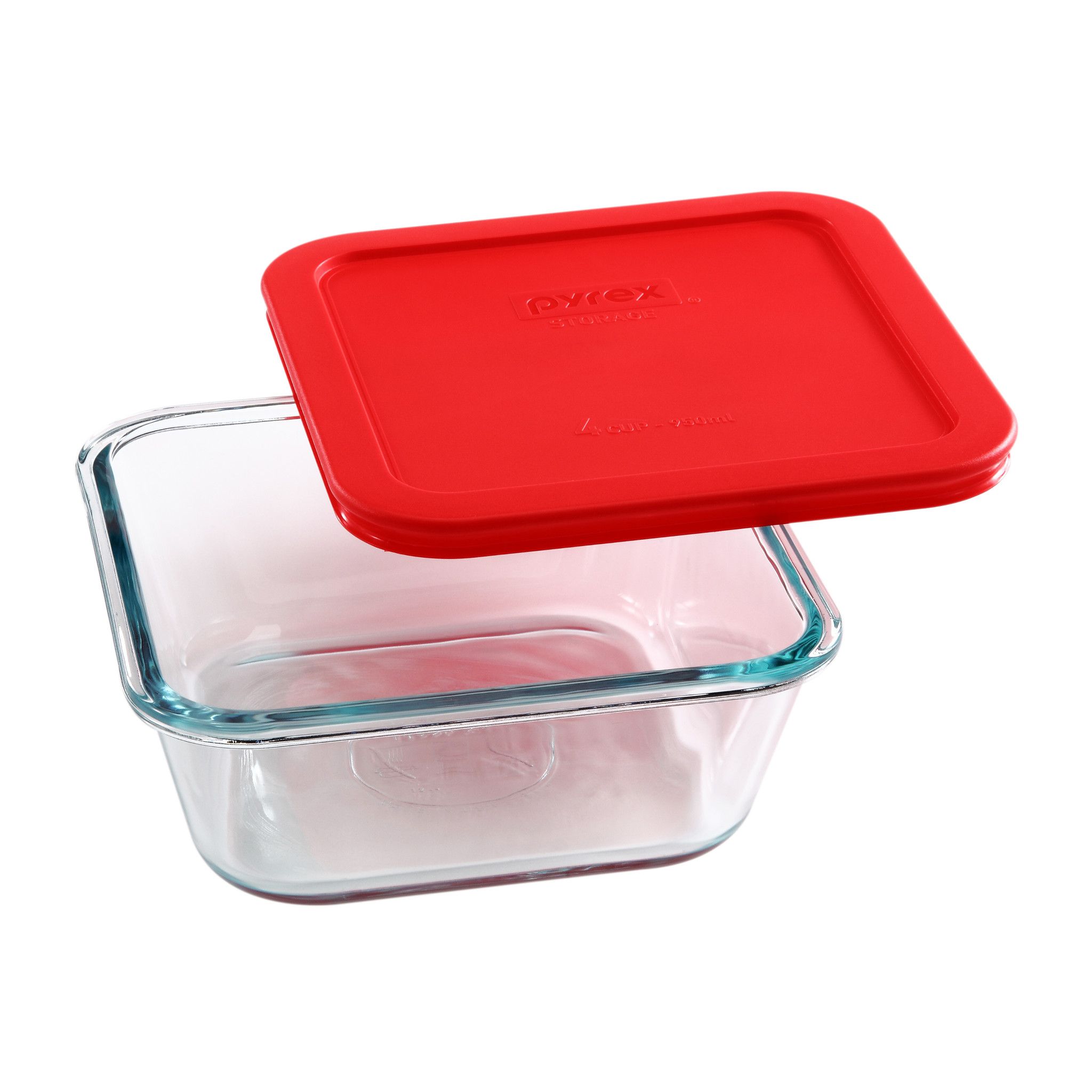 Storage Plus 4-cup Square Glass Food Storage Container with Red