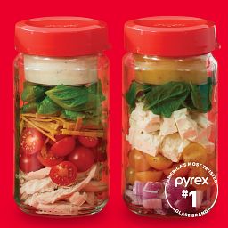 Beyond Jars 4-pc 32-oz Meal Prep Set with food inside and text Pyrex #1 Americas most trusted