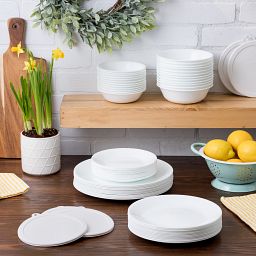 Winter Frost White 66-piece Set displaying individual plates, bowls & covers in set
