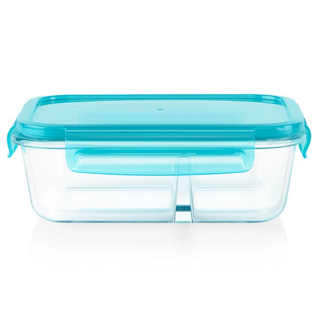 MealBox™ 4-cup Divided Glass Food Storage Container with Turquoise