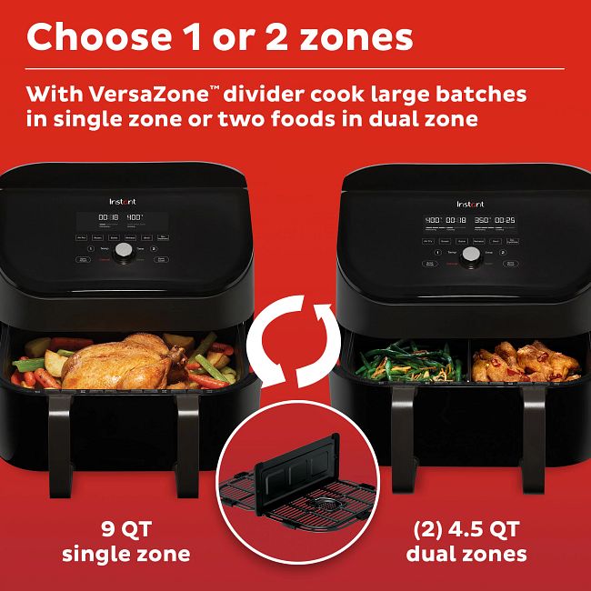 TRU 9 Quart Dual Zone 2-Basket Air Fryer Black and Stainless