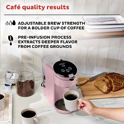 Instant Solo Pink Single Serve Coffee Maker with text cafe quality results