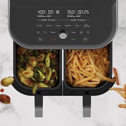 Vortex™ Plus Dual Black 8-quart Air Fryer with ClearCook with text Use up to 60% less energy