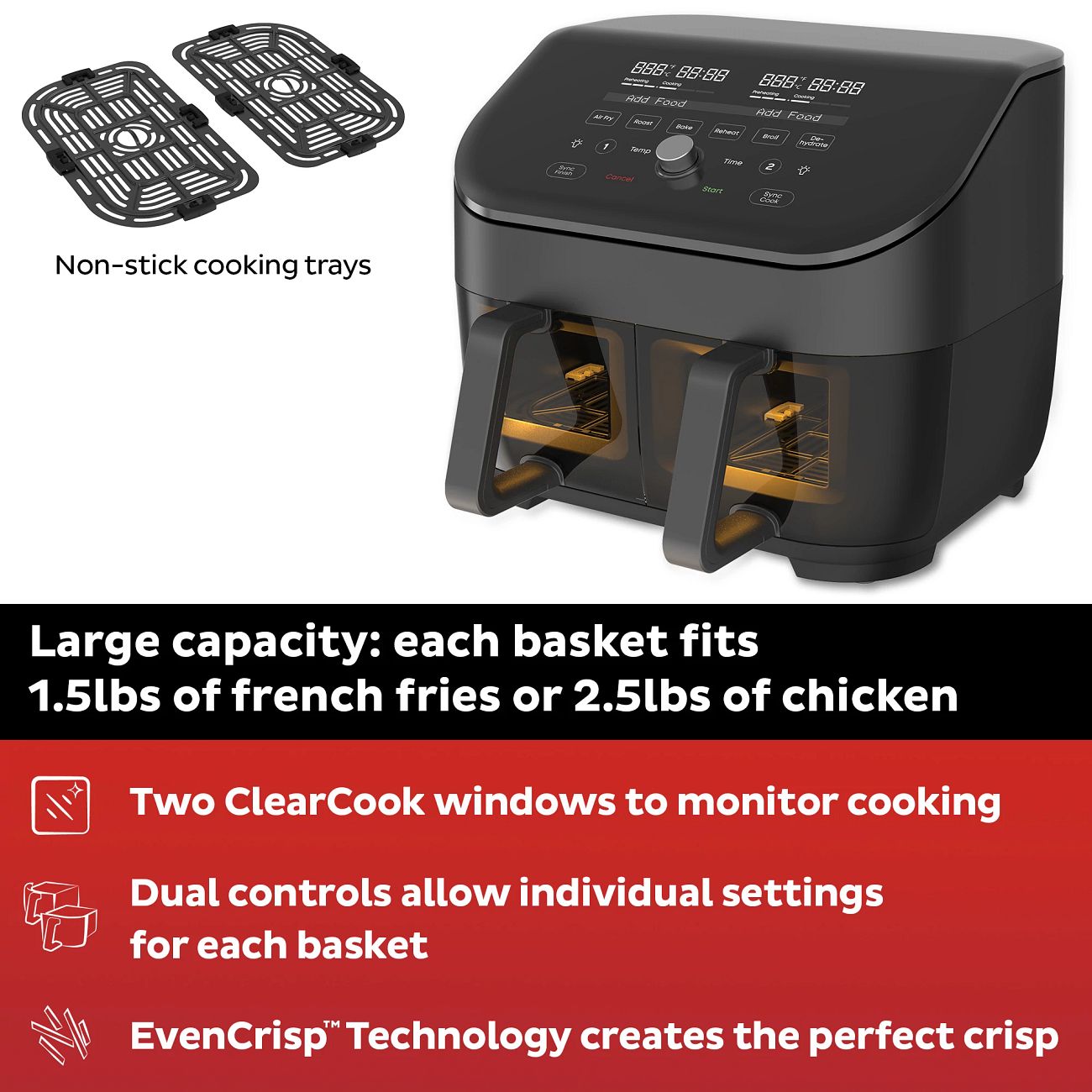 Instant Vortex Plus Dual Black Quart Air Fryer With Clearcook Instant Home