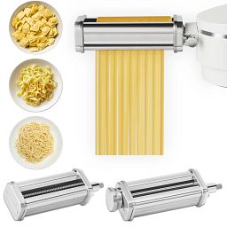 Instant® Pasta Accessory Set for Stand Mixer Pro shown with individual parts shredding pasta