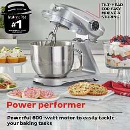 Instant 7.4-quart Stand Mixer Pro Series, Silver with text supersized capacity, lightweight design