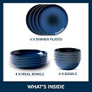 Stoneware 12-piece Dinnerware Set, Service for 4, Navy