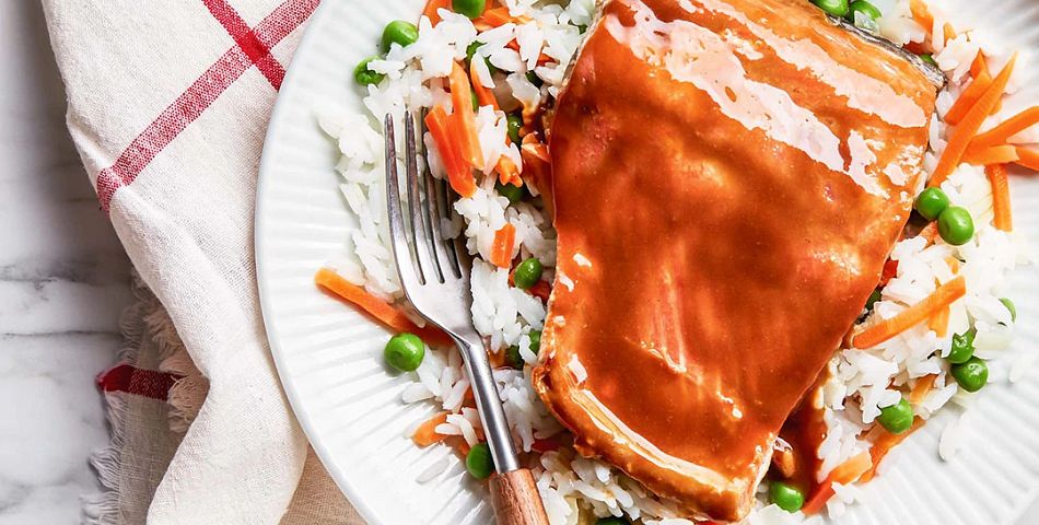 Honey-Mustard Salmon with Rice And Vegetables