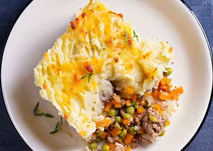 Savory Shepherd’s Pie served on a corelle dinner plate
