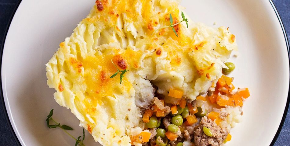 Savory Shepherd’s Pie served on a corelle dinner plate
