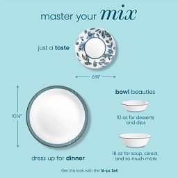 photo of Veranda coordinating dinnerware pieces with text on photo " master your mix"