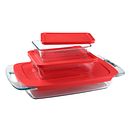Easy Grab 6-piece Glass Bakeware and Storage Container Set with Red Lids