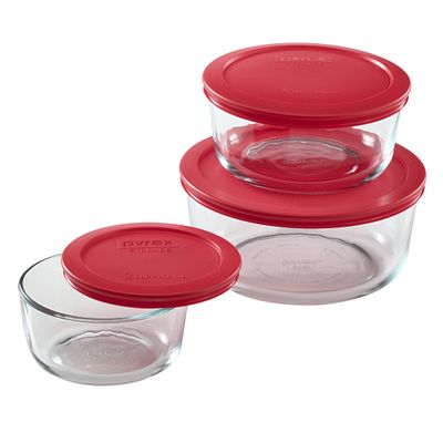 6-pc PYREX Glass Food Storage Container Set w/ WOODEN LIDS 1, 2, 4