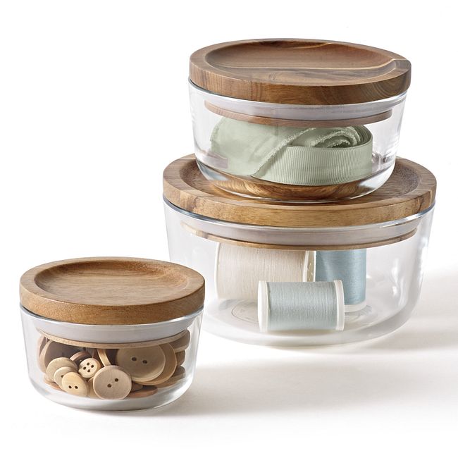 6piece Glass Food Storage Container Set with Wood Lids Corningware