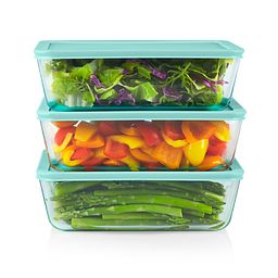 Simply Store® 6-piece Glass Storage Set on the table with food (top view)