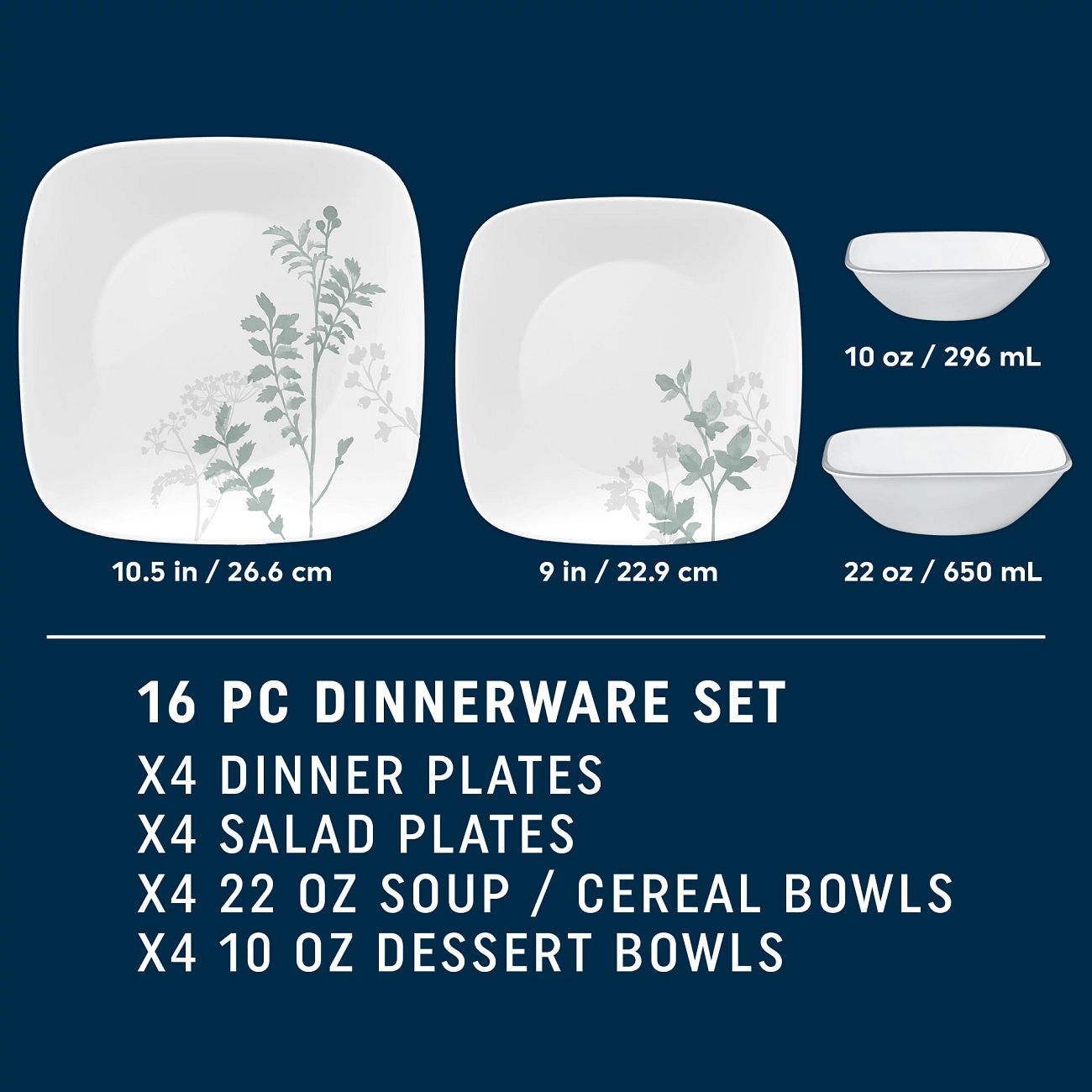 Square Amalie 16-piece Dinnerware Set, Service for 4 | Corelle