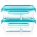 Pyrex MealBox 3.4-Cup Divided Glass Food Storage Container with Turquoise Lid