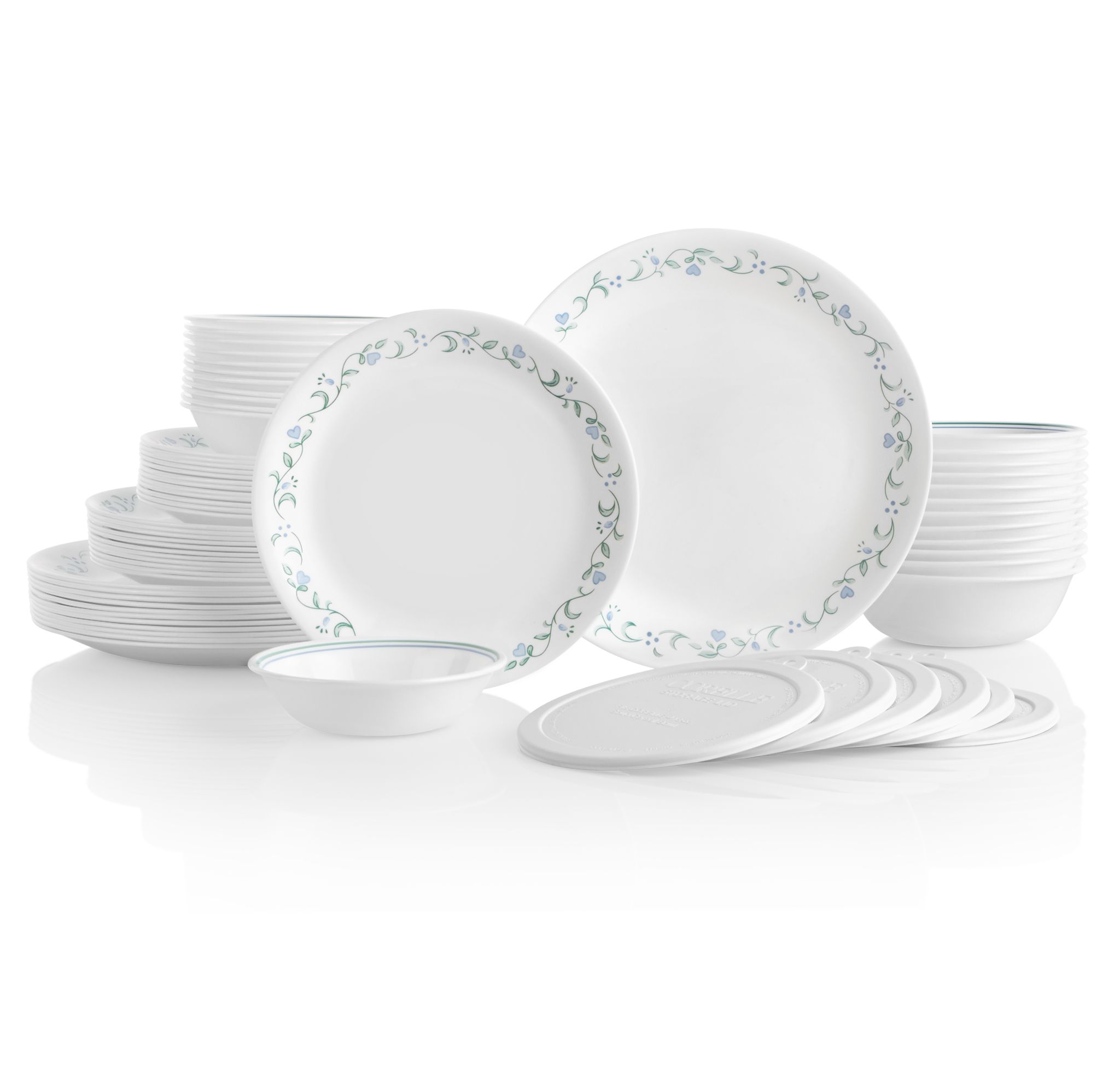 Corelle Country Cottage, White and Green Round 12-Piece Dinnerware Set