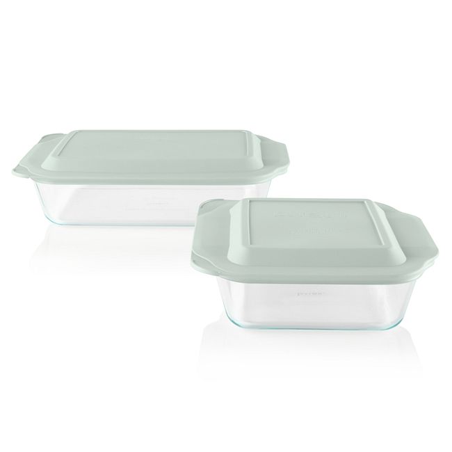 Deep Portable 4-piece Glass Baking Dish Set with Sage Green Lid