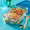 MealBox™ 5.5-cup Divided Glass Food Storage Container with Blue Lid
