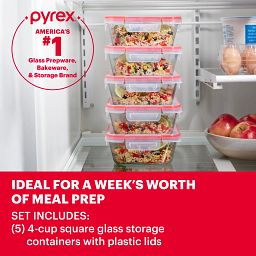 Pyrex storage with text store it airtight, leak-proof lid with 4 locking tabs