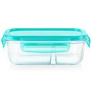 MealBox™ 2.1-cup Divided Glass Food Storage Container with Turquoise Lid