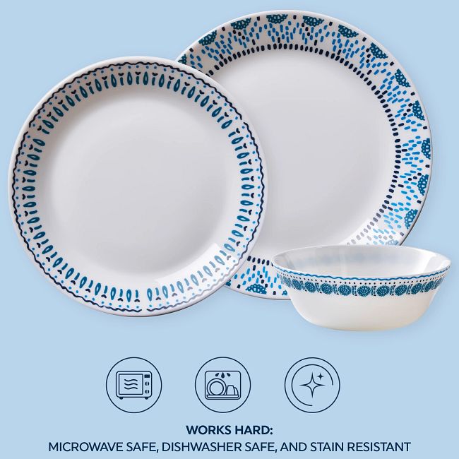 MilkGlass™ Glass Azure Medallion 12-piece Dinnerware Set, Service for 4