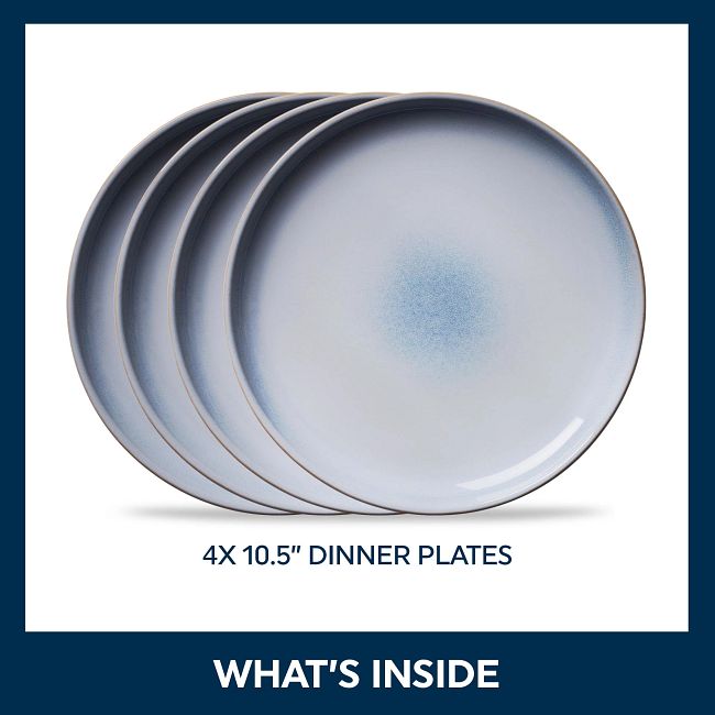 Stoneware 10.5" Dinner Plates, Nordic Blue, 4-pack