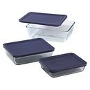 6-piece Rectangular Glass Food Storage Container Set with Blue Lids