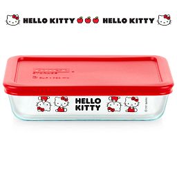 3-cup Rectangle Glass Storage: Hello Kitty® Upside Down (Lid Sold Separately) - shown with lid on