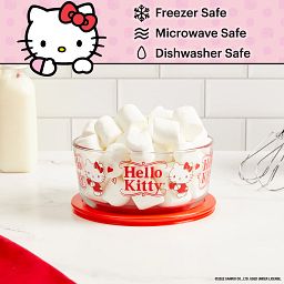 Hello Kitty Apples Storage with text of what's included: 2-cup, 4-cup & 7-cup round storage containers