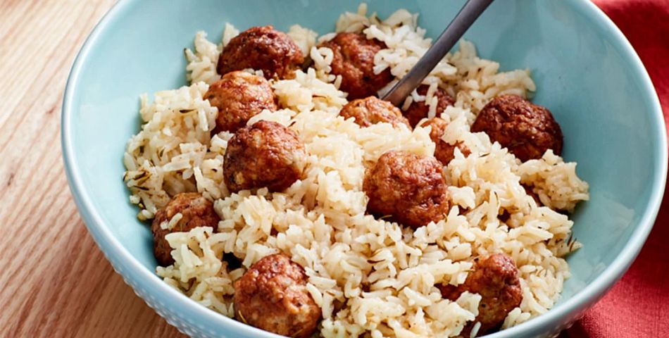 Turkey Meatballs with Buttery Rice Pilaf
