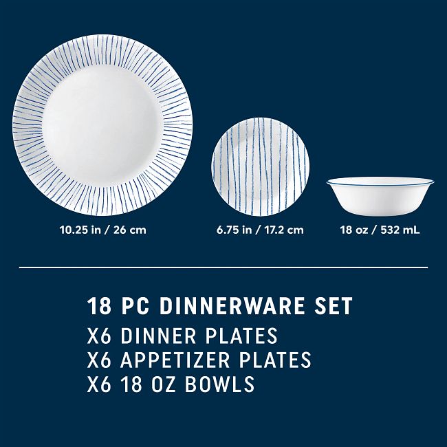 Botanical Stripes 18-piece Dinnerware Set, Service for 6