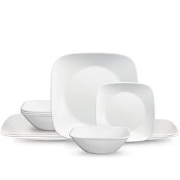 Pure White Square 12-piece Dinnerware Set, Service for 4 