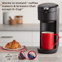 Instant French Dark Roast 30 Compostable Coffee Pods with text works in instant coffeemakers & brewers that accept k-cup