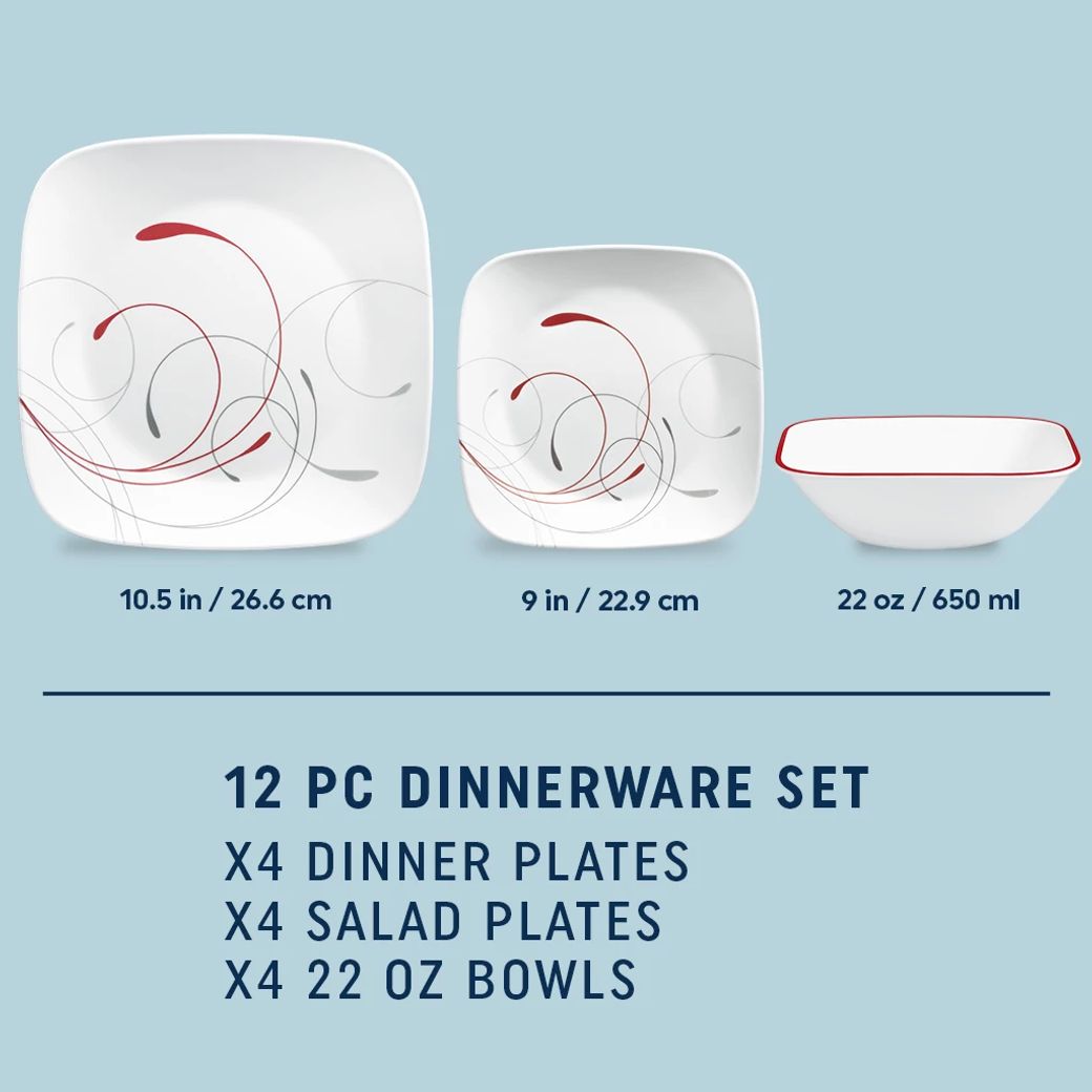 Splendor Square 12piece Dinnerware Set, Service for 4 Corelle