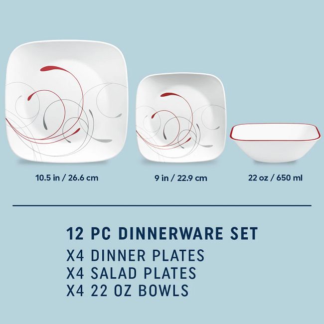 Corelle Splendor, White and Red Round 12-Piece Dinnerware Set