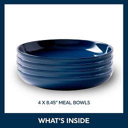 Stoneware 8.45" Meal Bowls, Navy, 4-pack with text 'What's inside, 4 times meal bowls