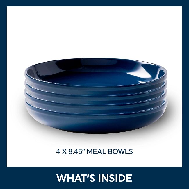Stoneware 8.45" Meal Bowls, Navy, 4-pack