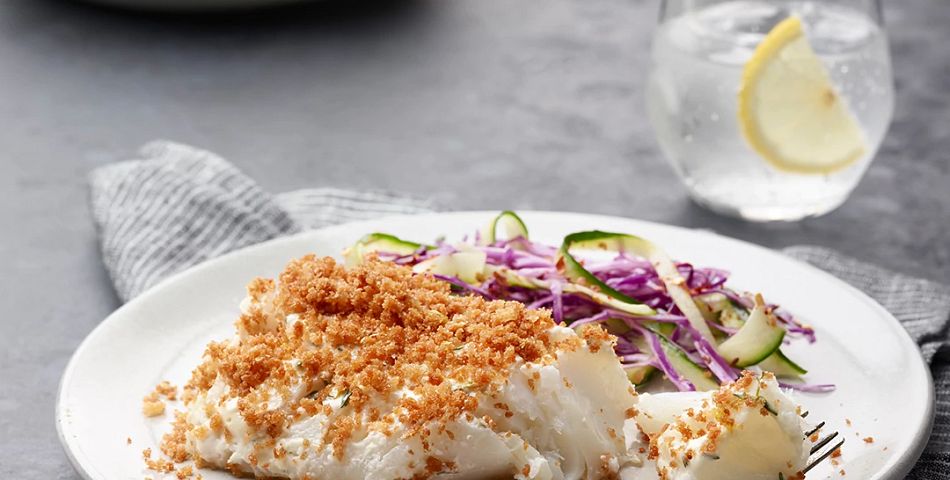 Panko Crusted Cod on plate with fork