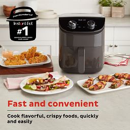 Instant™ Essentials 4-quart Air Fryer on the counter showing easy to use simple dials fosr time and temperature