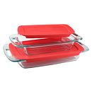 Easy Grab 4-piece Rectangular Glass Bakeware Set with Red Lids