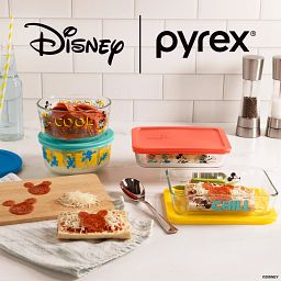Mickey & Friends two 3-cup rectangleglass storage on the counter with food 