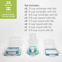 Total Solution 28-piece Plastic Storage Set on counter with food