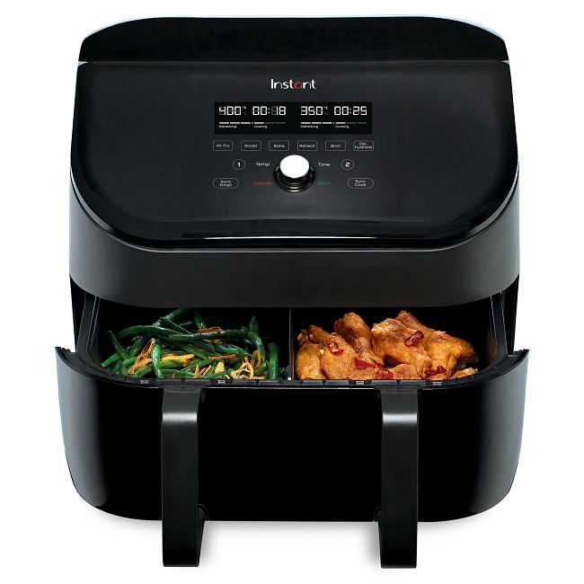 Tru 9 Quart Dual Basket Digital Air Fryer Black and Stainless